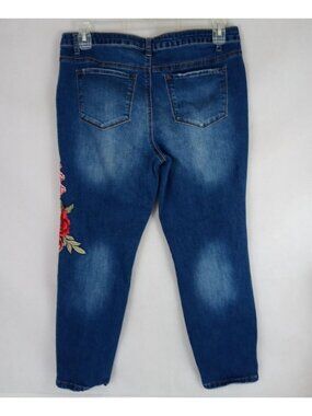 Elite Jeans Ripped Distressed Floral Patch Straight Leg Jeans Size 13/14